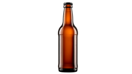 Amber glass bottle filled with refreshing beverage and condensation, perfect for refreshment, beverage marketing, and product showcases.