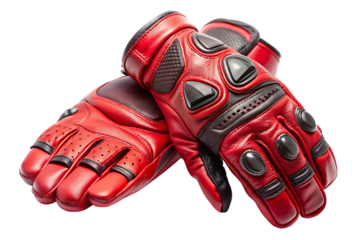 red motorcycle gloves isolated on white background, PNG. AI Generated