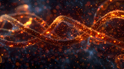 Glowing double helix DNA, futuristic molecular visualization symbolizing genetics, science, and innovation.