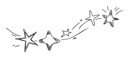 Whimsical handdrawn stars in a whimsical streak across the sky, perfect for celebratory designs, party invitations, and magical storytelling graphics.