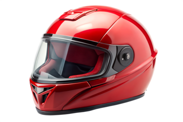 red motorcycle helmet isolated on white background, PNG. AI Generated
