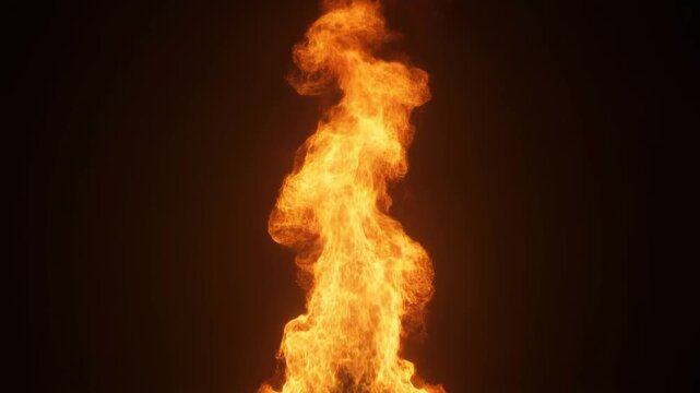 Vibrant orange and yellow flames rise dynamically against a dark background, creating a striking visual of intense heat and energy.