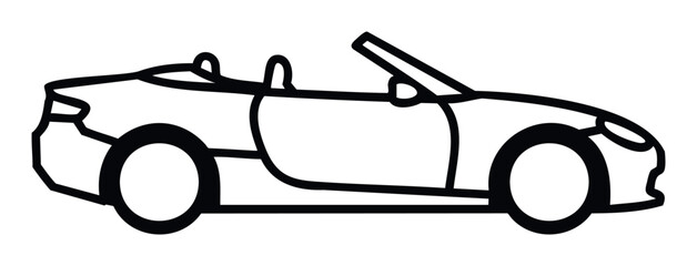 Sleek black convertible sports car outline, perfect for automotive advertising, leisure transportation themes, and conceptual ideas related to freedom and travel.