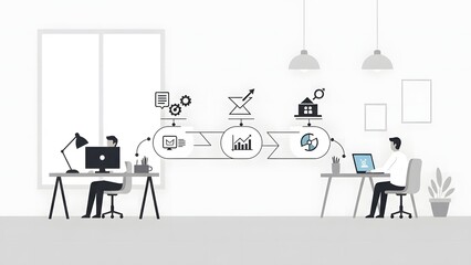 Modern Office Collaboration Professionals Working Together on Digital Projects and Data Analysis