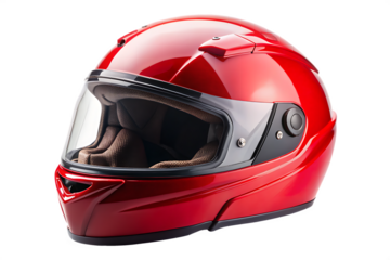 red motorcycle helmet isolated on white background, PNG. AI Generated