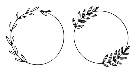 Minimalist botanical wreath frames with delicate leaf branches for elegant invitations and natural themed branding projects