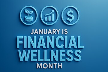 January is financial wellness month with icons of growth graph and dollar sign