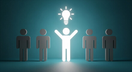 man with light-bulb isolated on teal background