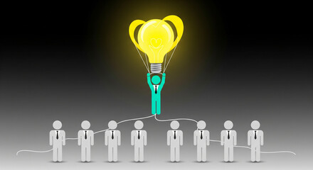 businessperson holding light bulb with team behind