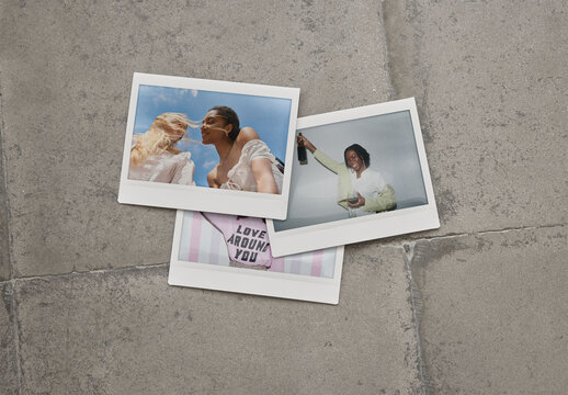 Mockup Of Three Customizable Instant Camera Photos