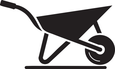 Black silhouette icon of a wheelbarrow for construction or gardening