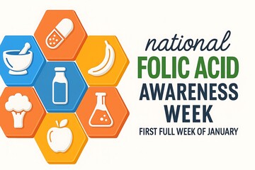 National folic acid awareness week with health icons