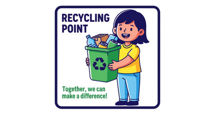 Young Girl Carrying Recycling Bin And Promoting Environmental Responsibility Initiative