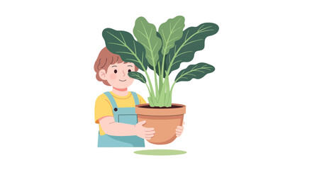 Youngster Proudly Holding Big Plant: Growing, Caring, Gardening in Black Backdrop