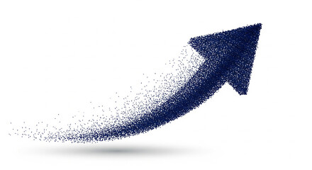 blue upward arrow with particles on transparent cutout background, detailed