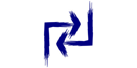 Dynamic abstract symbol in dark blue brushstrokes, featuring two interconnected L-shaped elements on a clean white background.