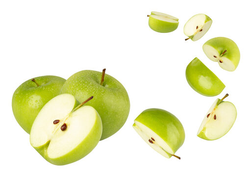 Falling Green Apple Cutout, Full Depth Of Field.