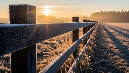 Morning Light on Frosty Fence