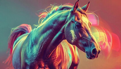 A retro futuristic digital horse that creates daily Christmas content, the concept of interactive technology. Symbol of the New Year 2026