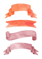 Watercolor Ribbon Set &ndash; Red and Pink Holiday Banners, Christmas and Valentine&rsquo;s Day Decorative Clipart