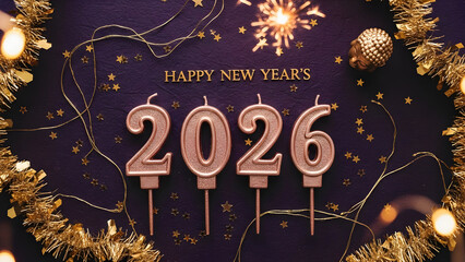 Festive new years 2026 celebration with sparkling candles and golden decorations