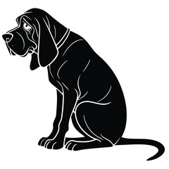 Fototapeta premium Vector illustration sad looking bloodhound dog sitting in profile, silhouette illustration, white