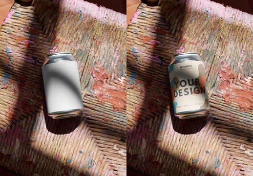 Mockup Of Customizable 33Cl Drinks Can On Chair
