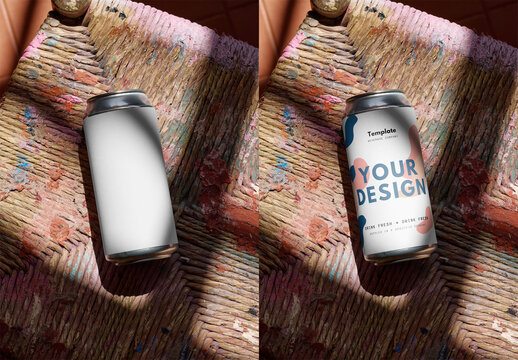 Mockup Of Customizable 16Oz Drinks Can On Chair