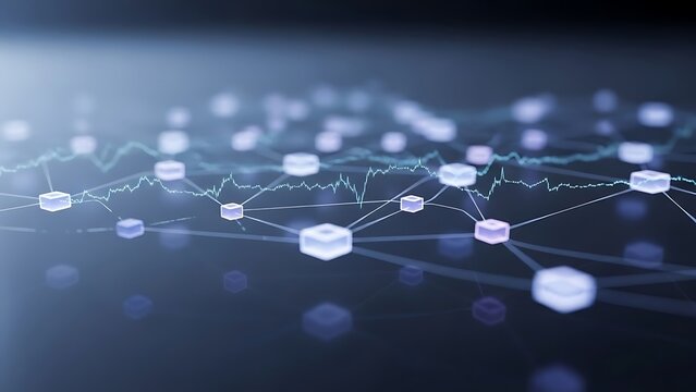 Abstract digital network with glowing nodes and connections, representing data flow and technology - Powered by Adobe
