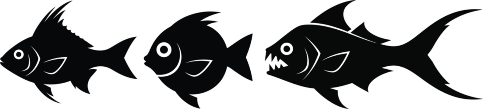 Black fish silhouettes vector set