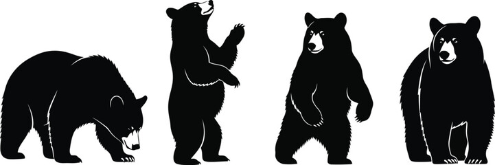 Black bear silhouettes in various poses