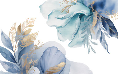 Soft Blue and Teal Flowers with Gold Foliage floral