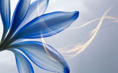 Blue Flower with Golden Swirls and Light Streaks graphic