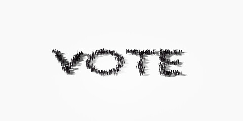 Crowd of people with VOTE text isolated on white background. 3d render. 