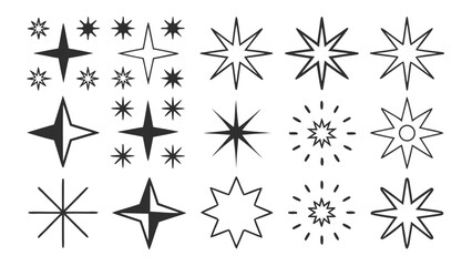 Vector illustration set of various star shapes, sparkles, and bursts icons