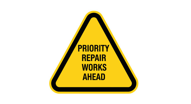 Warning Sign Indicating Priority Repair Works Ahead for Hazard or Maintenance Alerts
