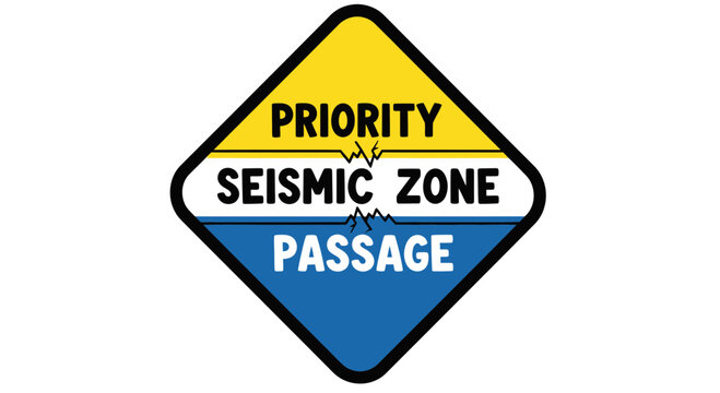 Warning Sign Indicating Priority Seismic Zone Passage With Safety Symbol Graphic