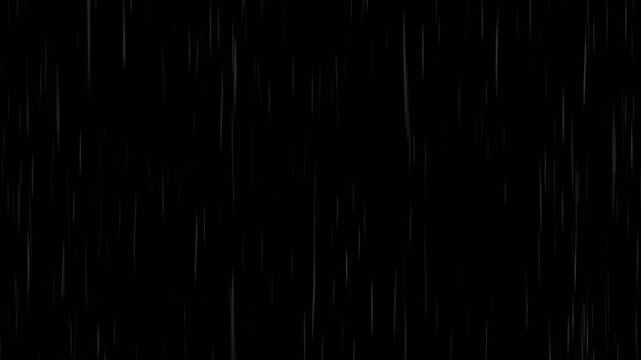 Realistic heavy rain falling overlay with storm water drops texture on black background for weather effects.