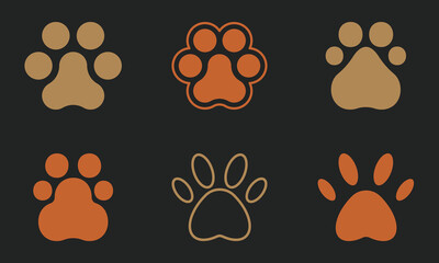 Animal Paw Print Icon Set in Earth Tone Minimal Style