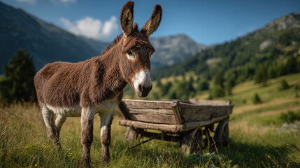 Donkey standing rural landscape countryside farming nature animal life travel tourism storytelling use