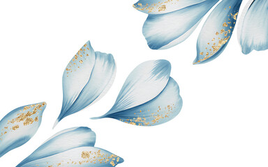 Abstract Blue Flower Petals with Gold Dusting on White