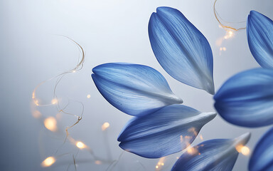 Close-up of Blue Flower Petals with Golden Light Streaks
