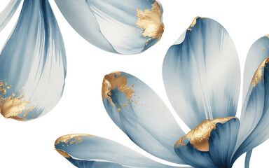 Blue Flower Petals with Gold Accents on White Background