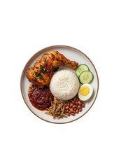 Malaysian Nasi Lemak with Spicy Sambal and Fried Chicken