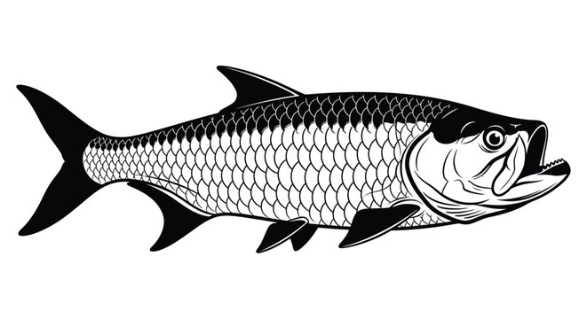 Black and White Tarpon Fish Illustration saltwater fish