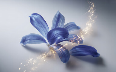 Blue Flower Petals with Sparkling Golden Trails graphic