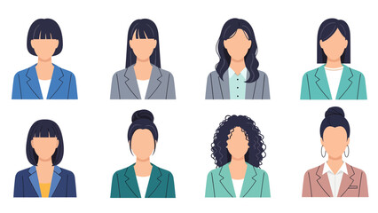 Diverse collection of professional women depicted in avatars, showcasing a variety of hairstyles and business attire
