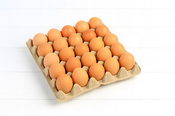 Egg carton display showcasing fresh organic eggs arranged neatly in packaging ideal for food markets nutrition themes and grocery product advertising visuals