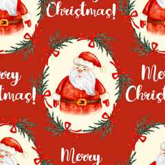 Merry christmas santa clause red pattern design, seamless background. Santa, pine, Merry Christmas pattern.
