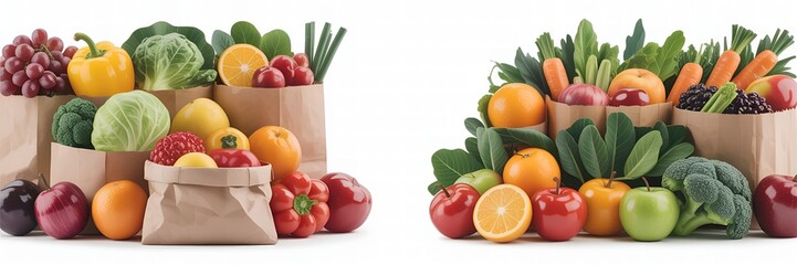 Fresh produce in paper bags: a vibrant assortment of fruits and vegetables